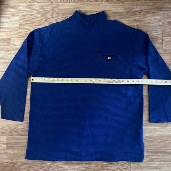 Vintage 90s Talbots Cobalt Waffle Knit Mock Turtleneck Sweater XL Gold Buttons - Picture 4 of 7